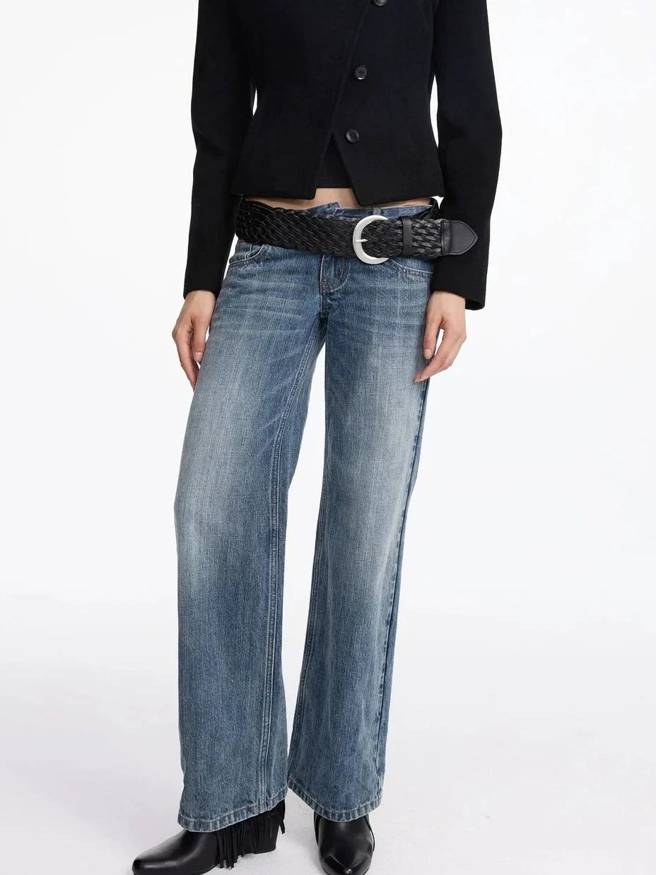 Stonewashed Straight Leg Low Rise Jeans