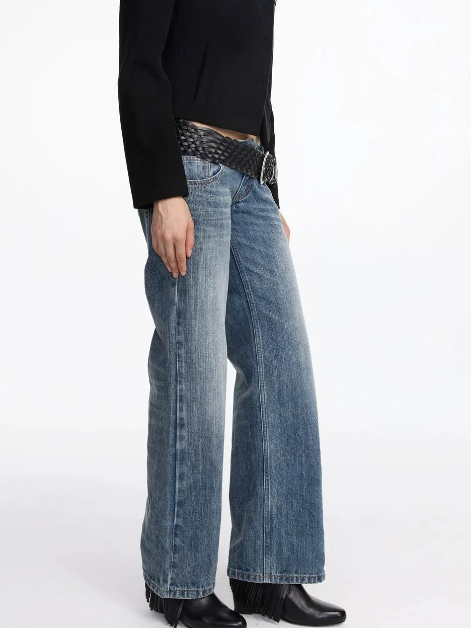 Stonewashed Straight Leg Low Rise Jeans