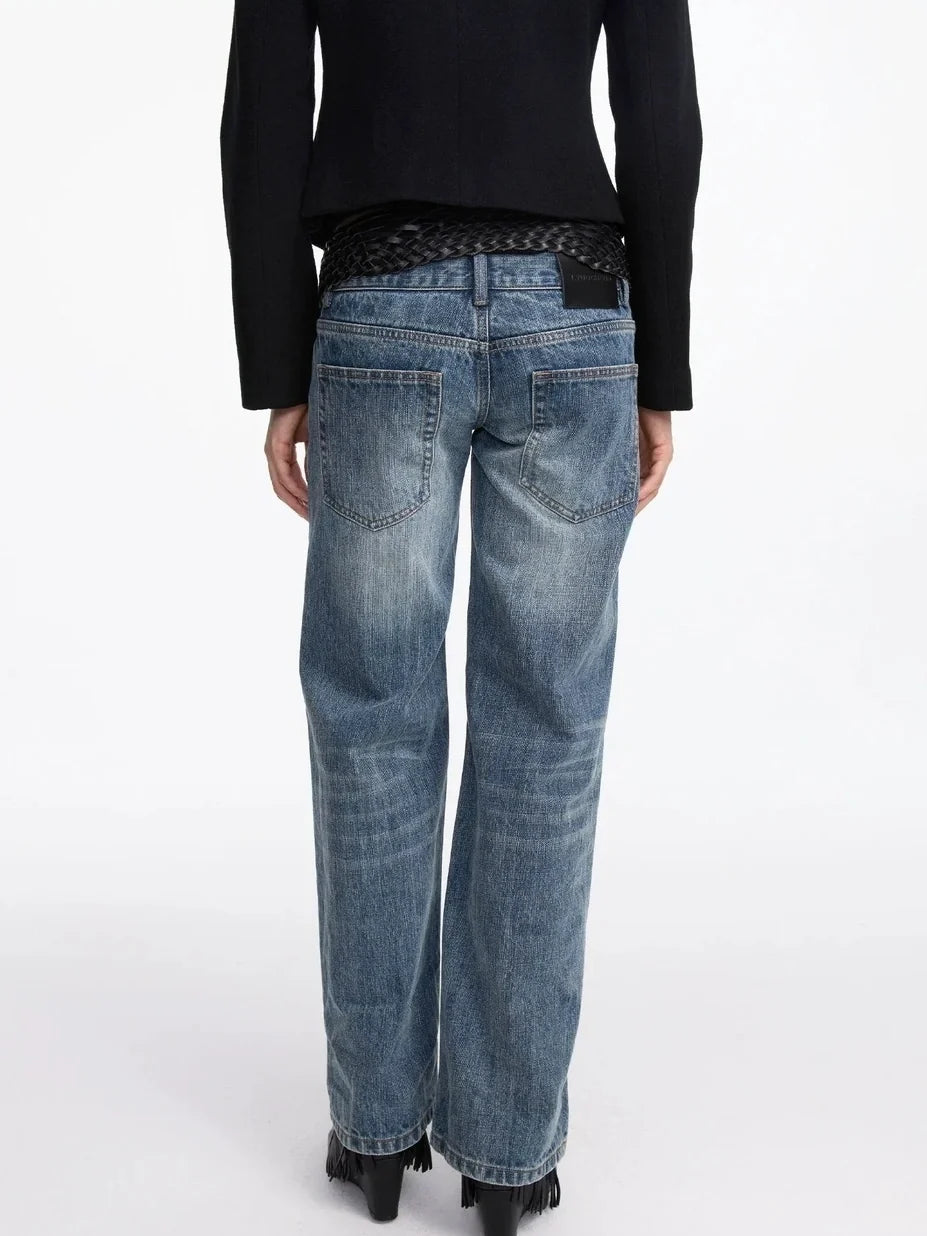 Stonewashed Straight Leg Low Rise Jeans