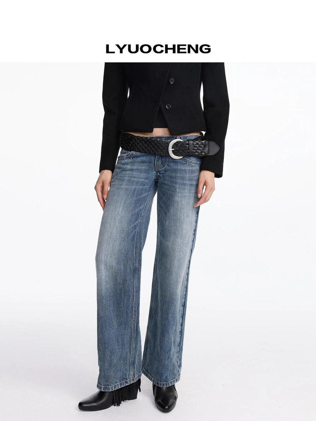 Stonewashed Straight Leg Low Rise Jeans