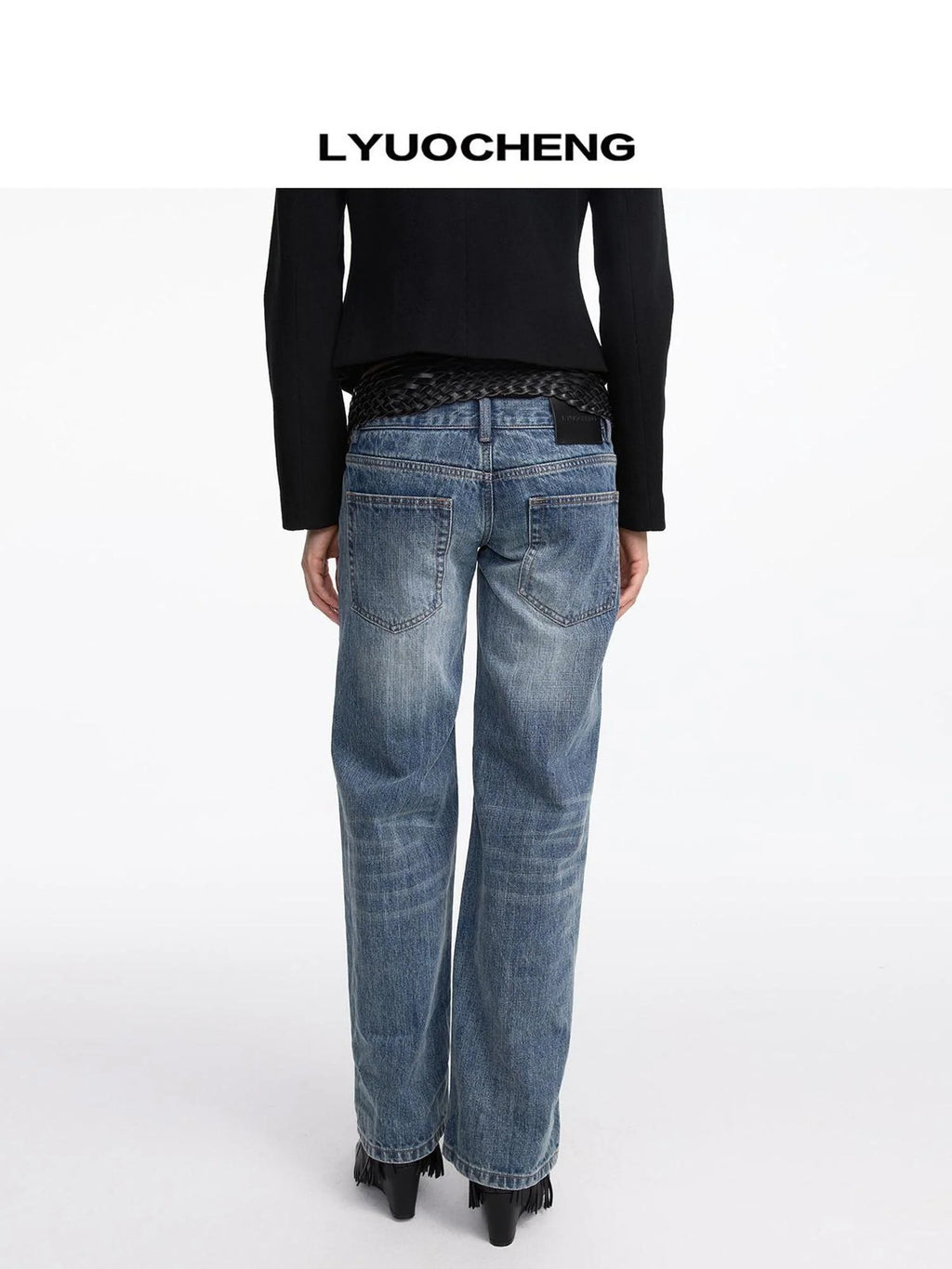 Stonewashed Straight Leg Low Rise Jeans