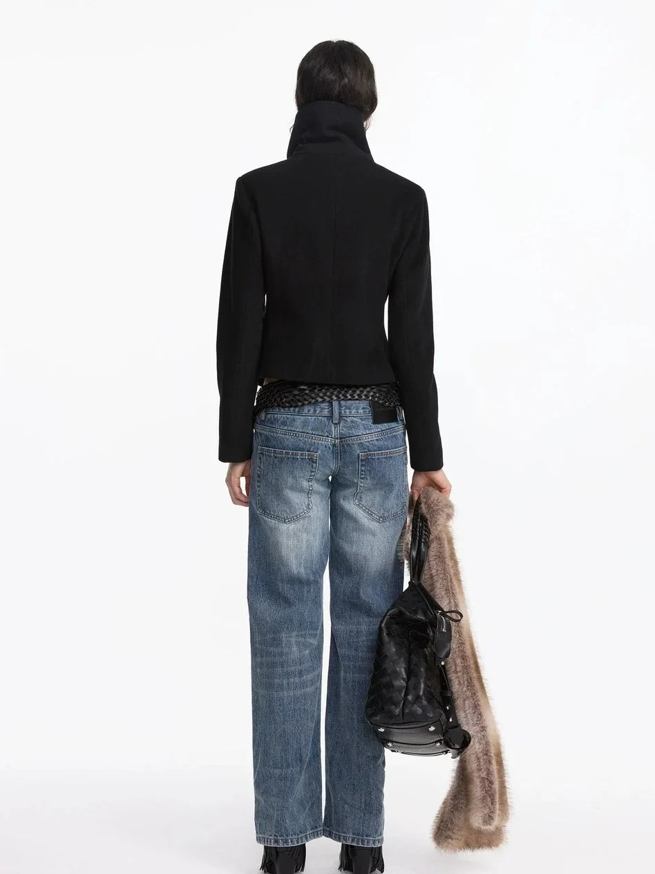 Stonewashed Straight Leg Low Rise Jeans