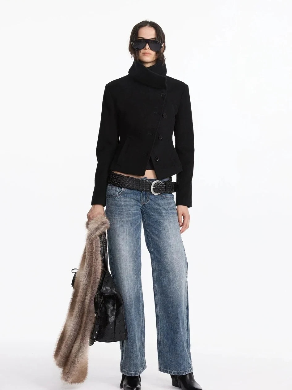 Stonewashed Straight Leg Low Rise Jeans