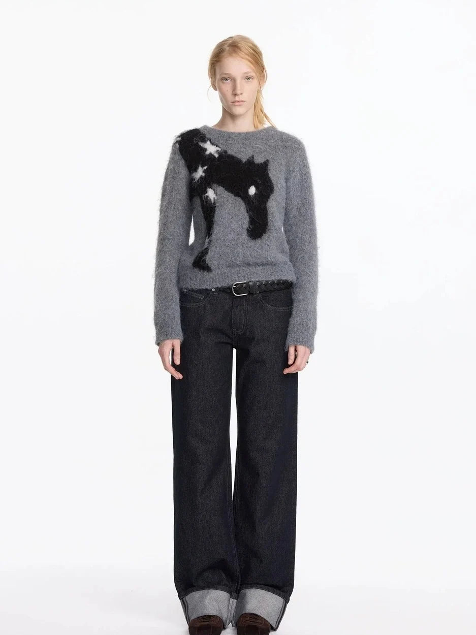 Straight Leg Cuffed Raw Denim Jeans