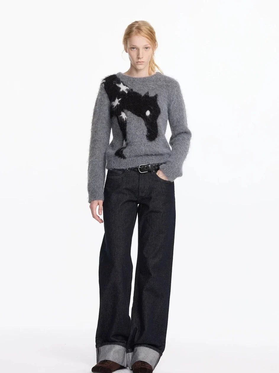 Straight Leg Cuffed Raw Denim Jeans