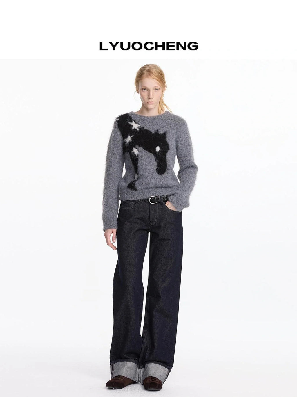 Straight Leg Cuffed Raw Denim Jeans