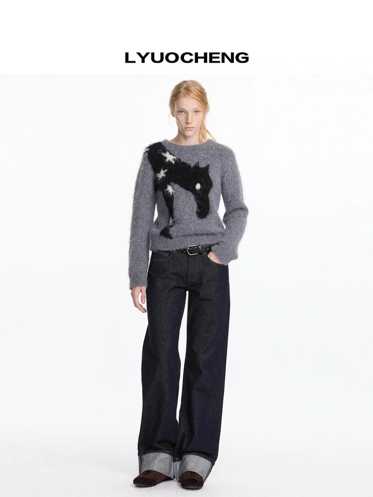 Straight Leg Cuffed Raw Denim Jeans