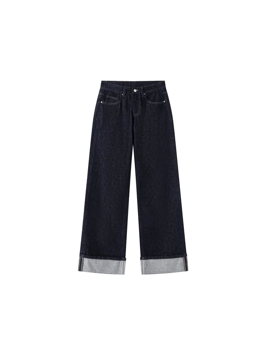 Straight Leg Cuffed Raw Denim Jeans