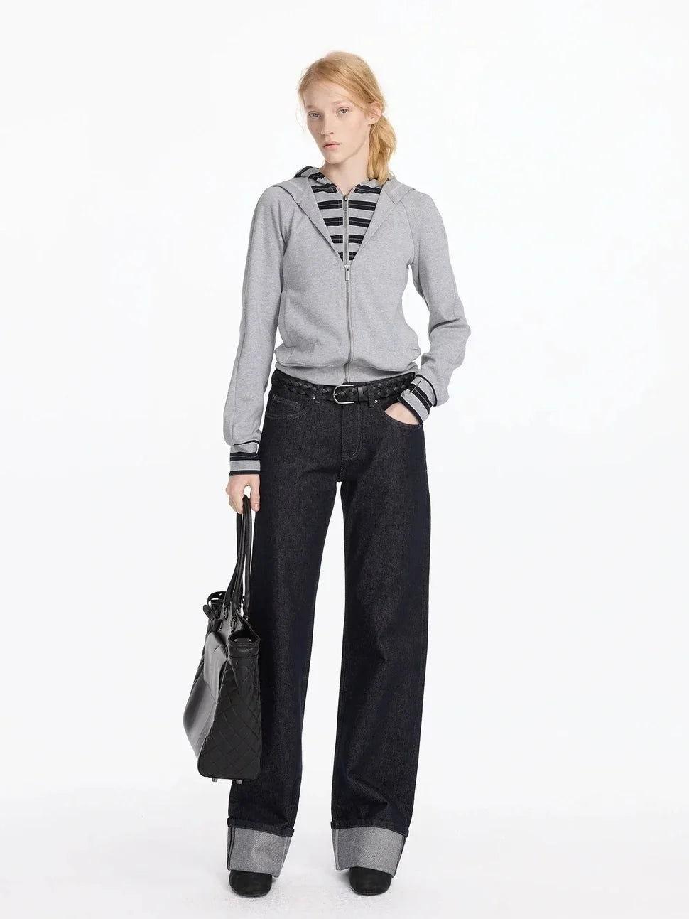 Straight Leg Cuffed Raw Denim Jeans