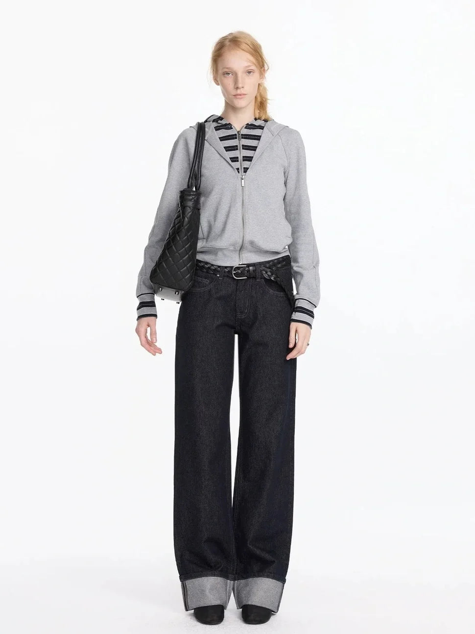 Straight Leg Cuffed Raw Denim Jeans