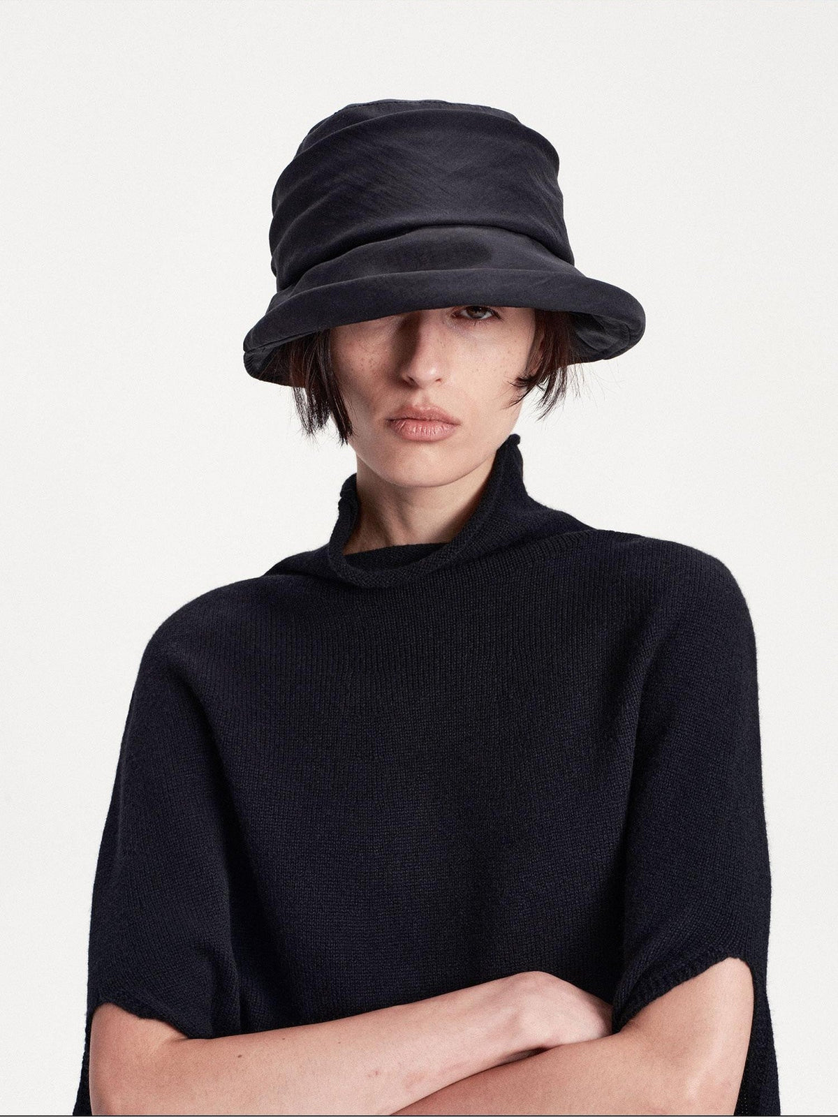 Textured Pleated Wide Brim Bucket Women's Polyester Hats