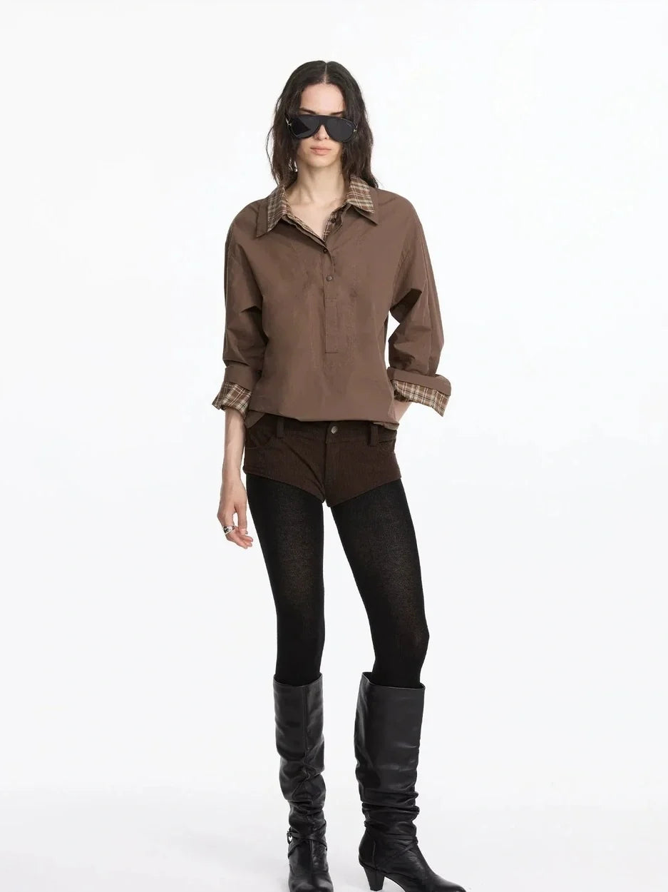 Two Tone Checkerboard Layered Long Sleeve Shirt
