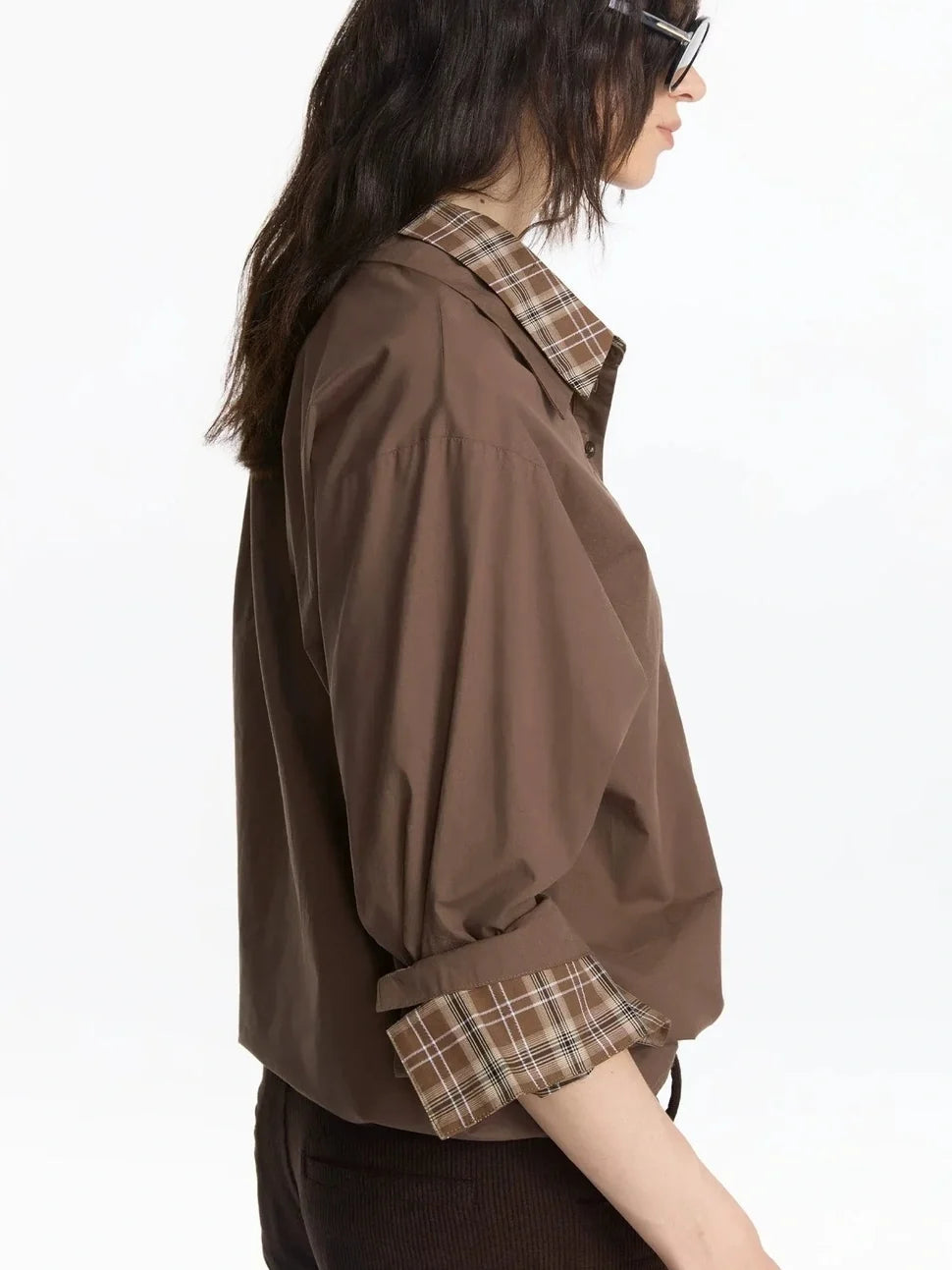 Two Tone Checkerboard Layered Long Sleeve Shirt