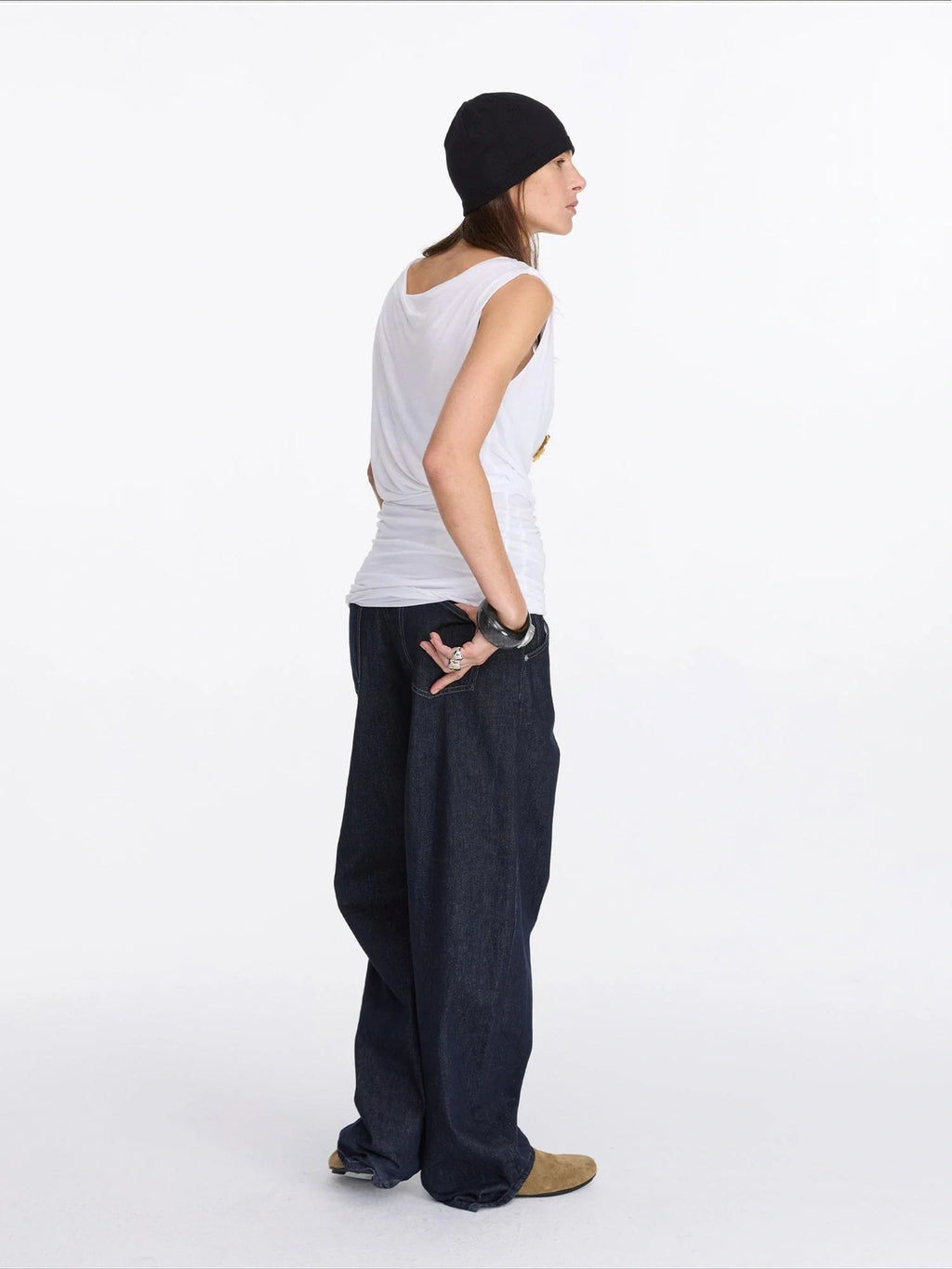 V-Neck Pleated Tank Top In Tencel