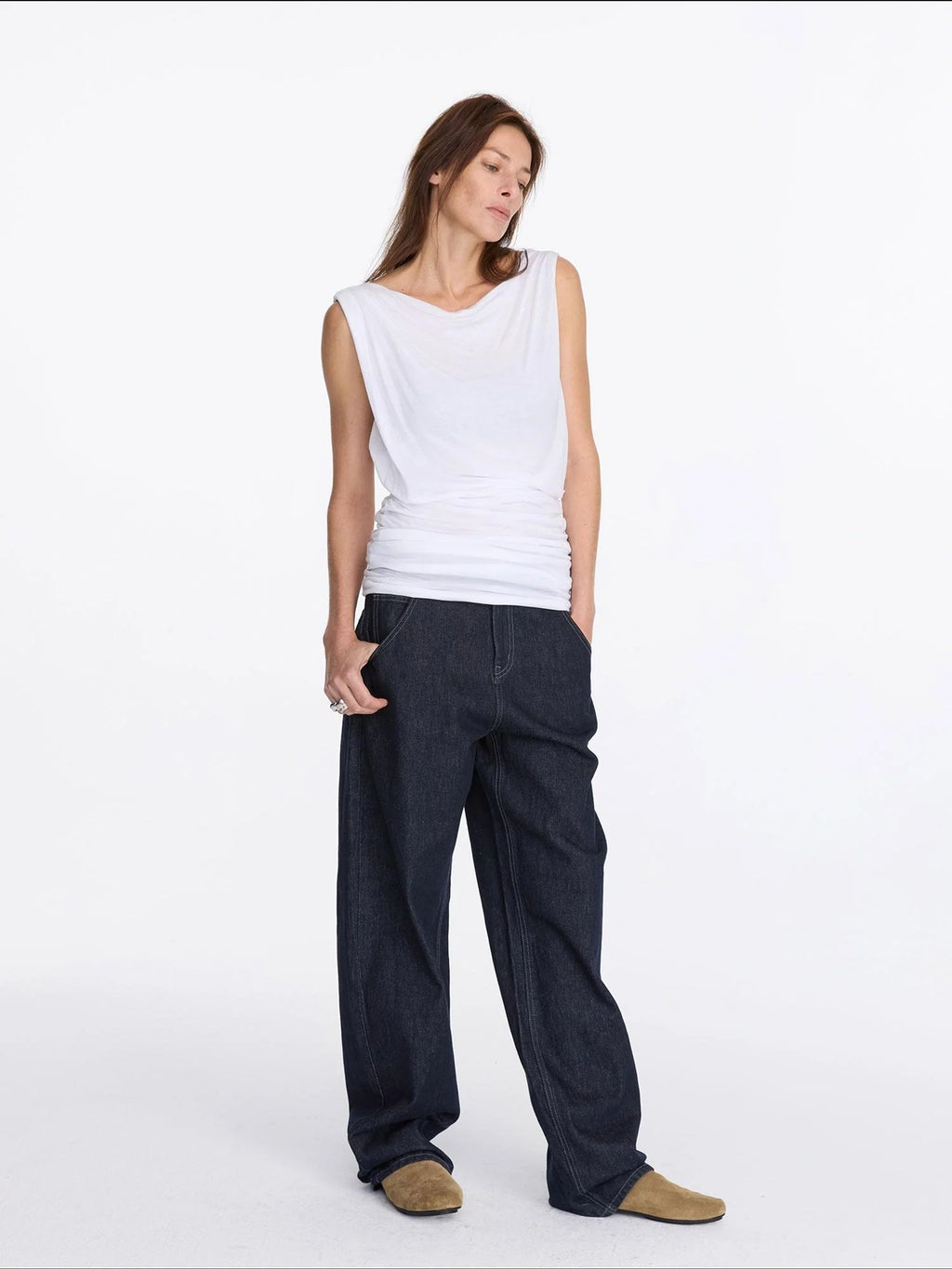 V-Neck Pleated Tank Top In Tencel
