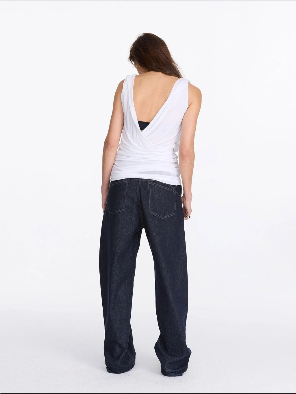 V-Neck Pleated Tank Top In Tencel