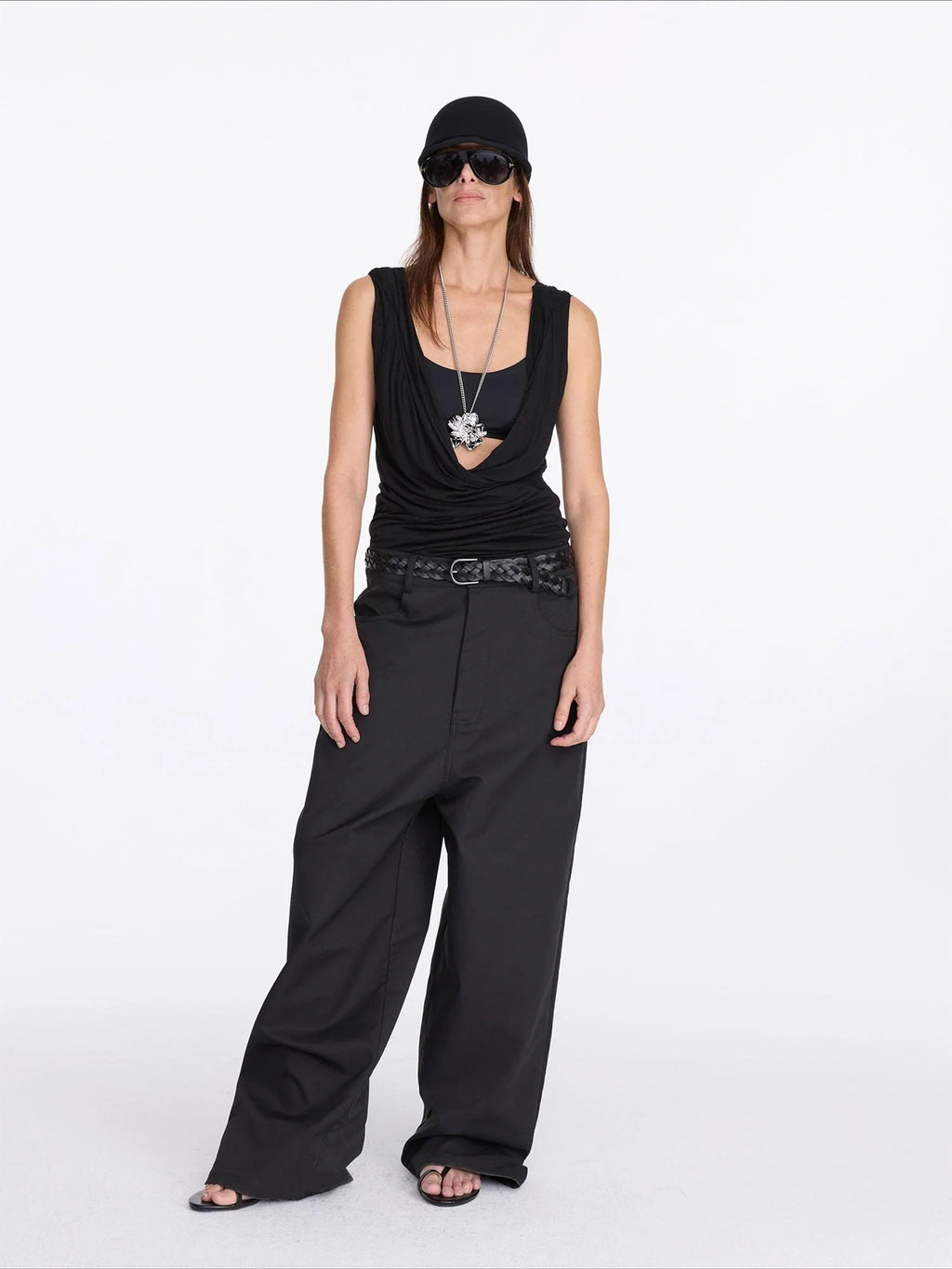 V-Neck Pleated Tank Top In Tencel