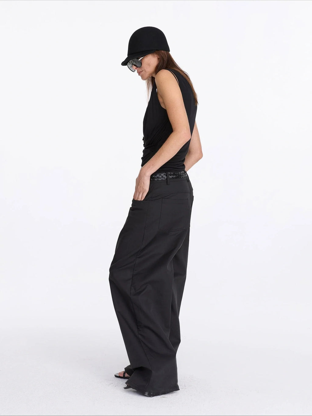 V-Neck Pleated Tank Top In Tencel