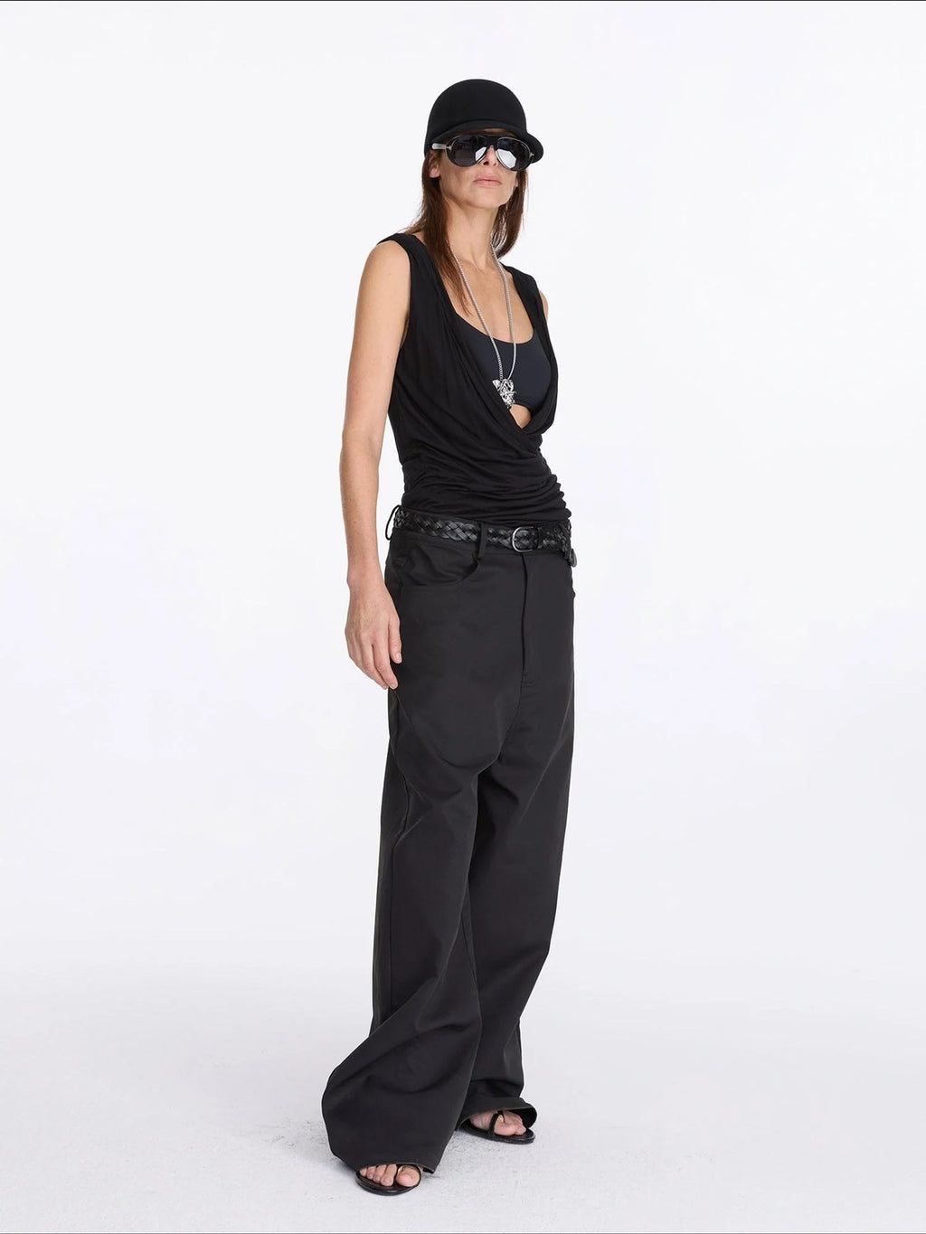 V-Neck Pleated Tank Top In Tencel