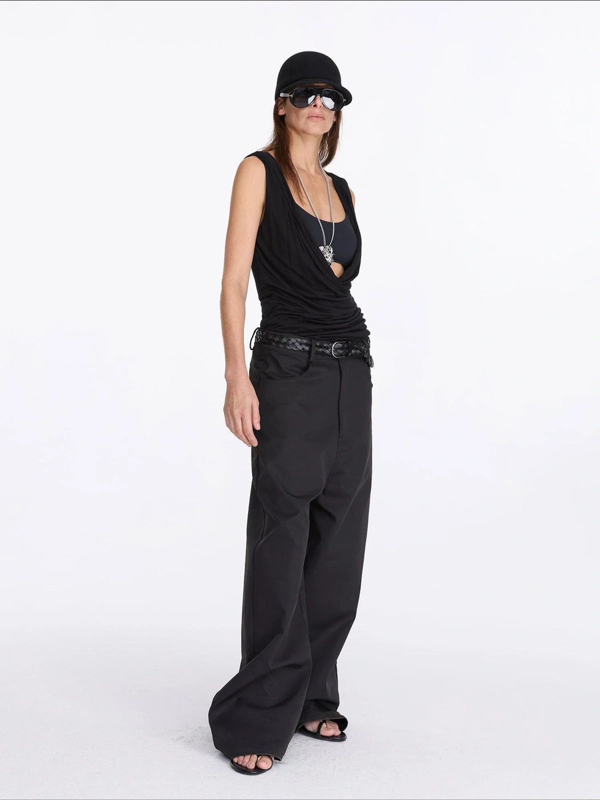 V-Neck Pleated Tank Top In Tencel