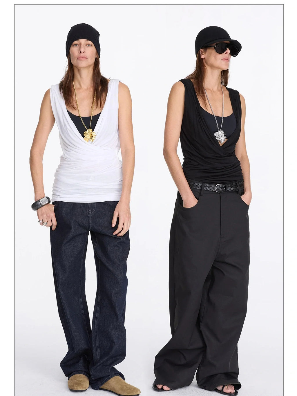 V-Neck Pleated Tank Top In Tencel