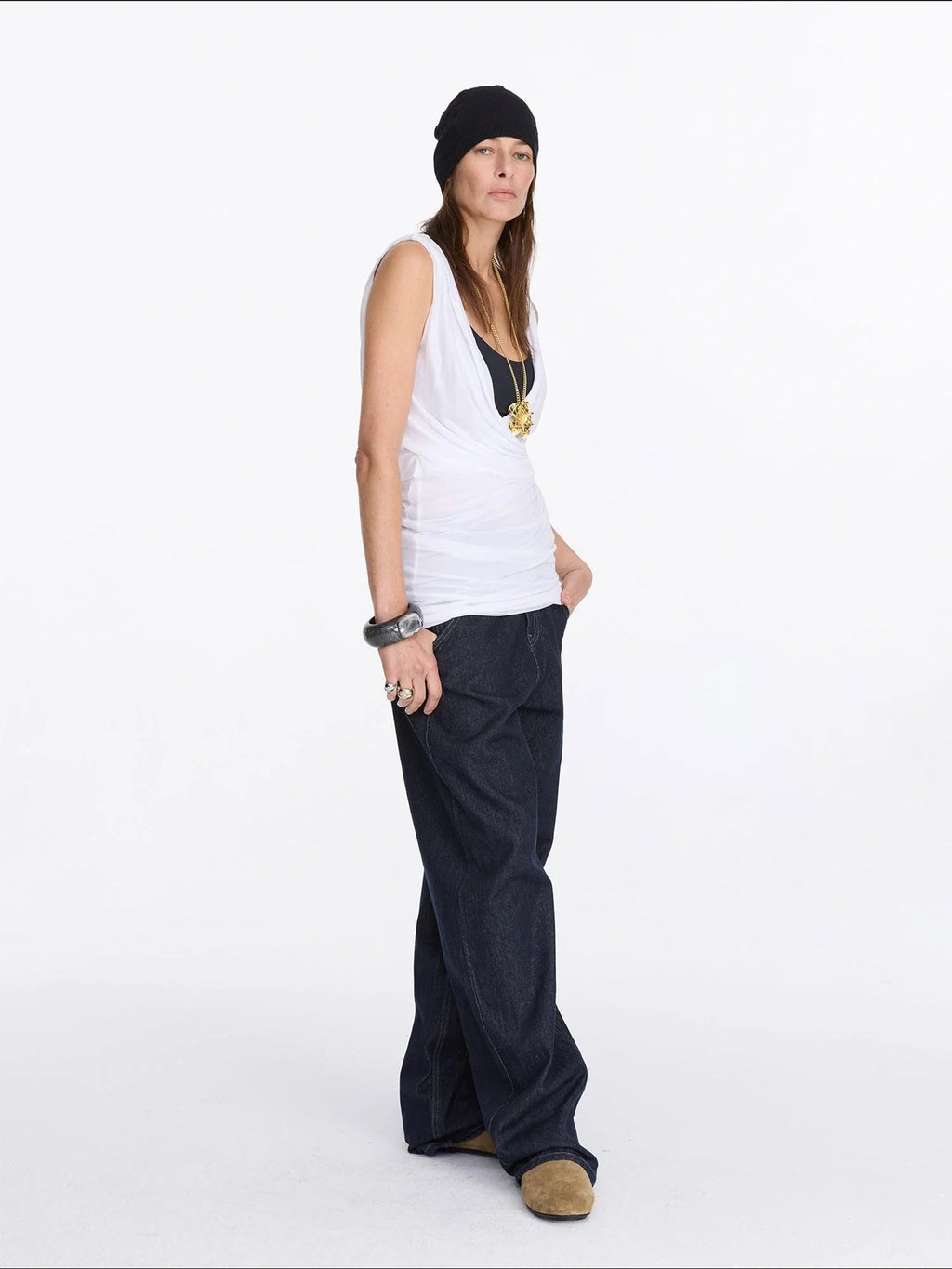 V-Neck Pleated Tank Top In Tencel