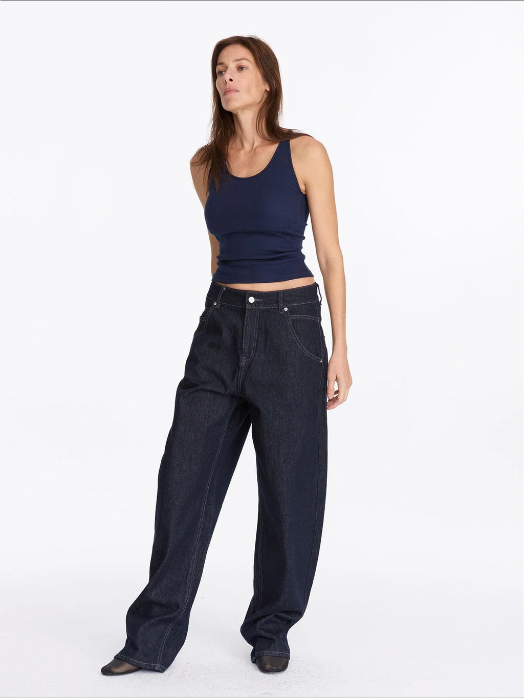 Vintage Blue Raw Denim Wide Leg Jeans