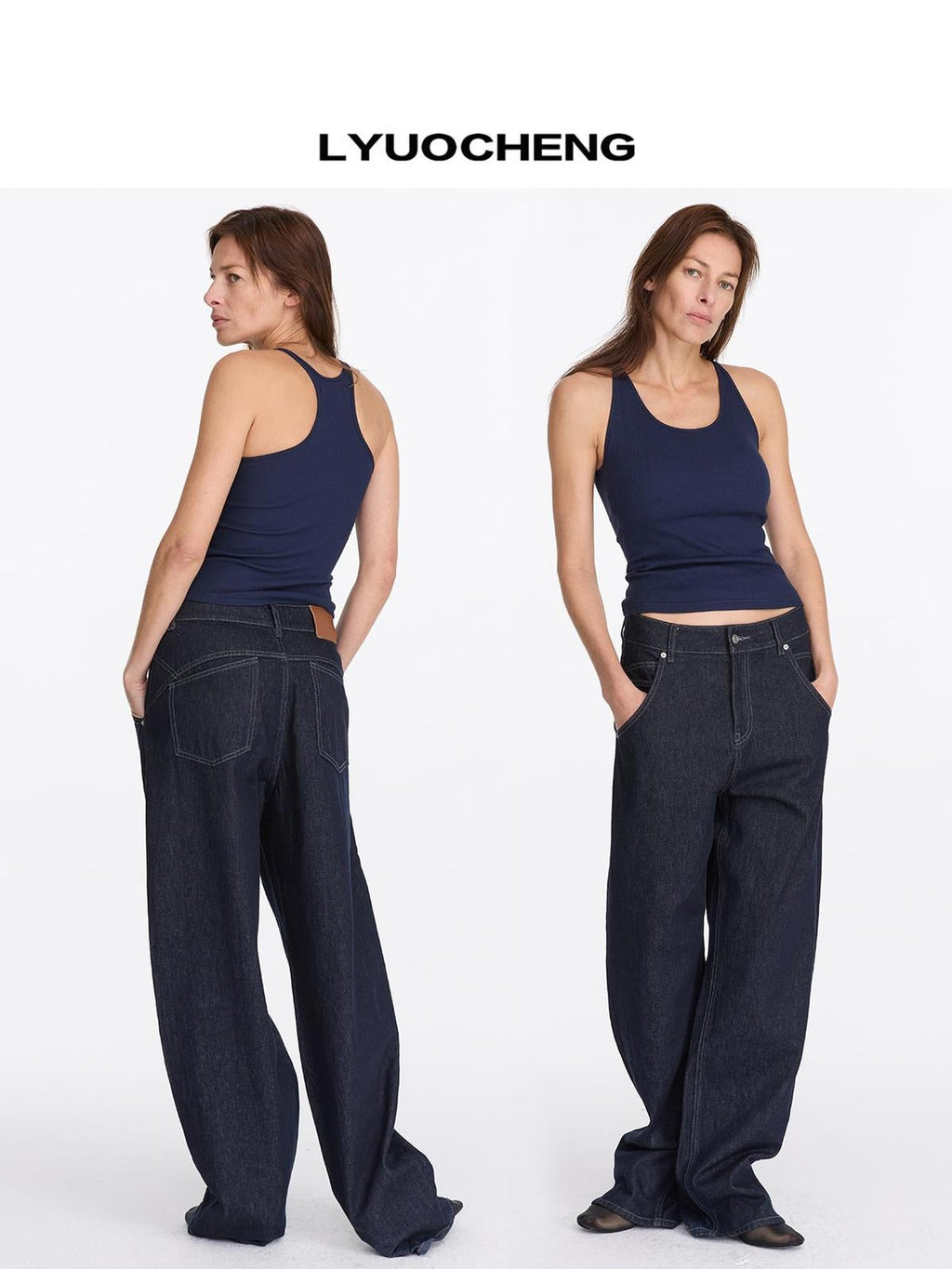 Vintage Blue Raw Denim Wide Leg Jeans