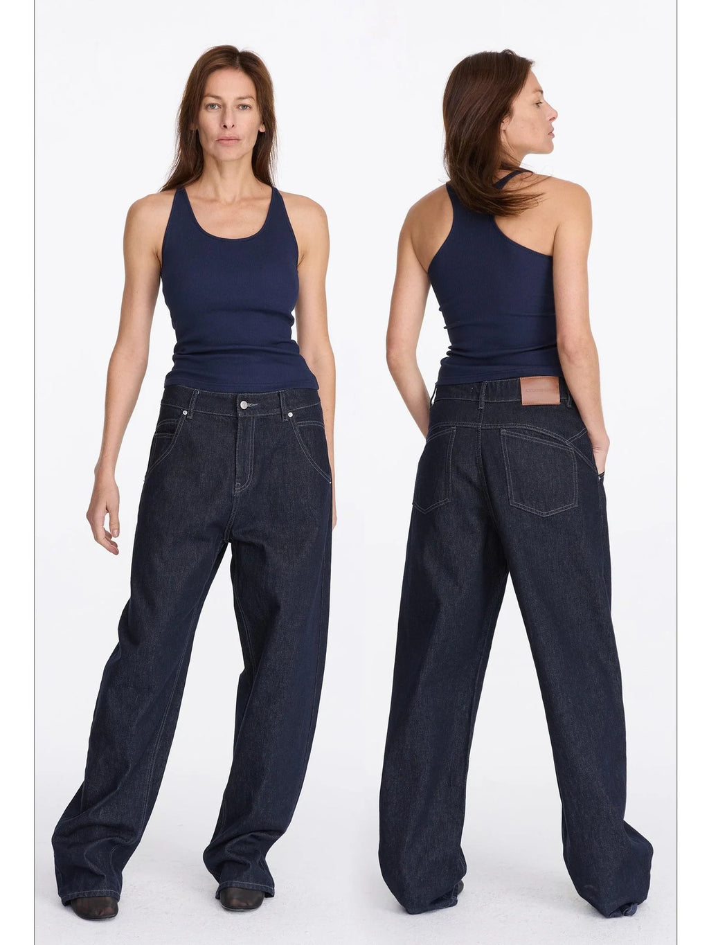 Vintage Blue Raw Denim Wide Leg Jeans