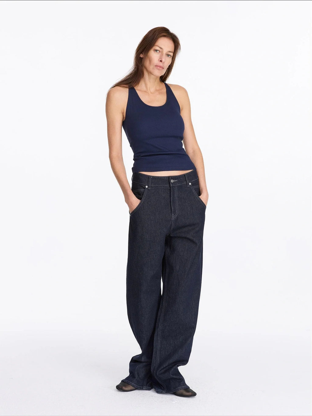 Vintage Blue Raw Denim Wide Leg Jeans