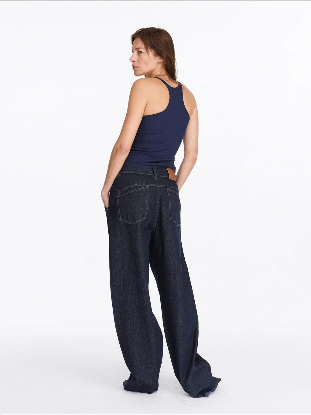 Vintage Blue Raw Denim Wide Leg Jeans