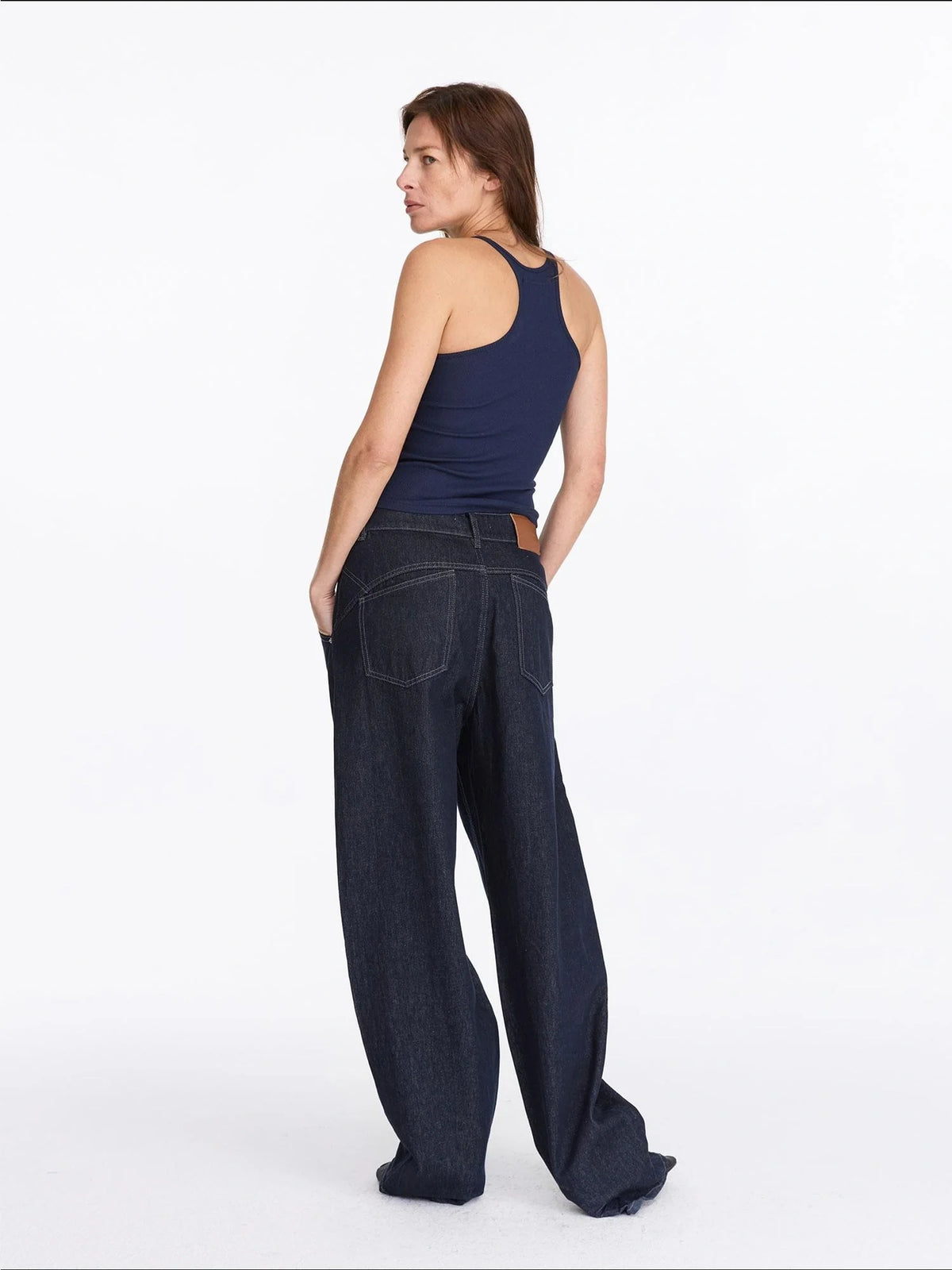 Vintage Blue Raw Denim Wide Leg Jeans