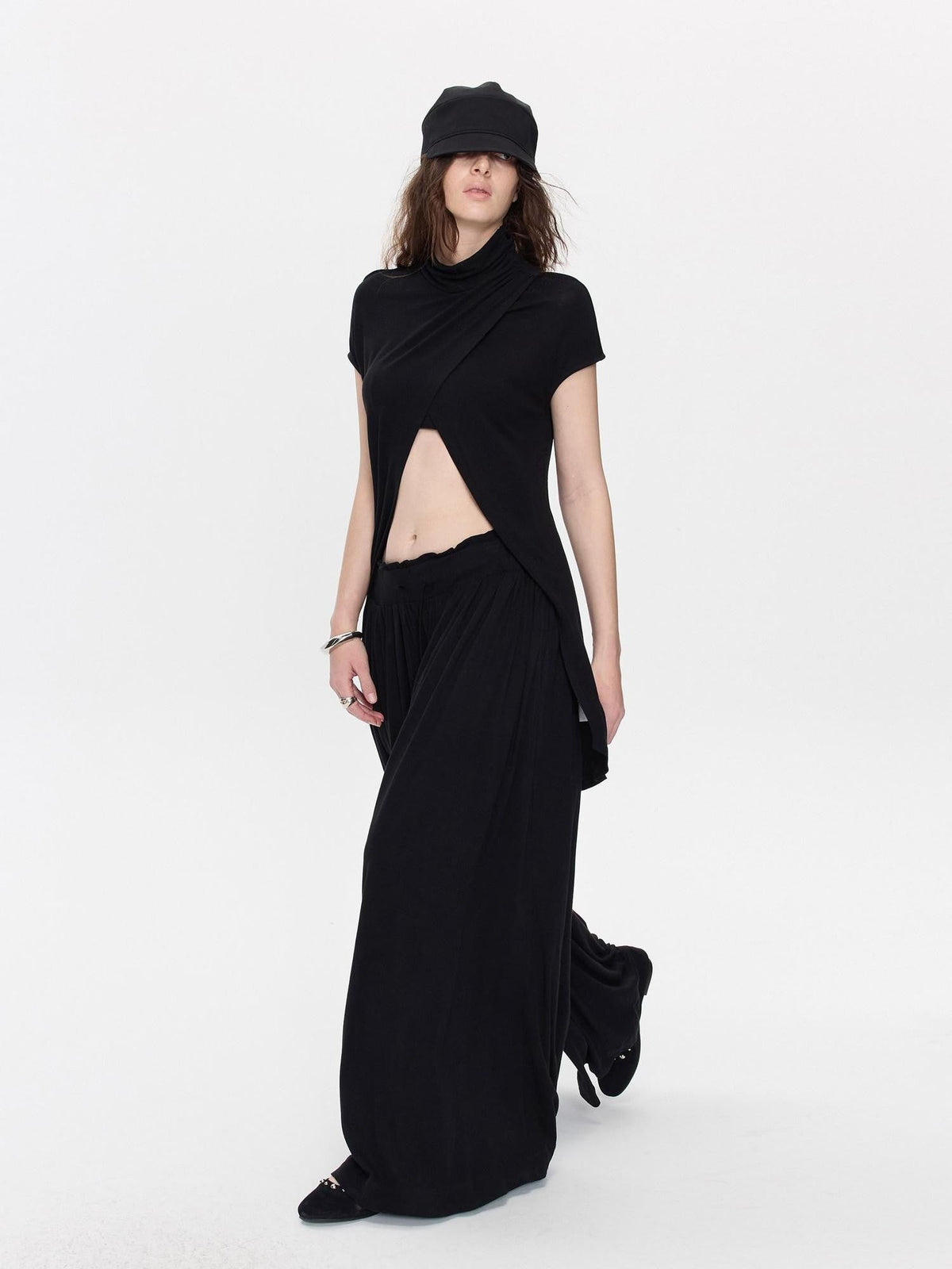 Vintage Minimalist Knitted Wide Skirt Hem Low Rise Slit Women's Lyocell Skorts