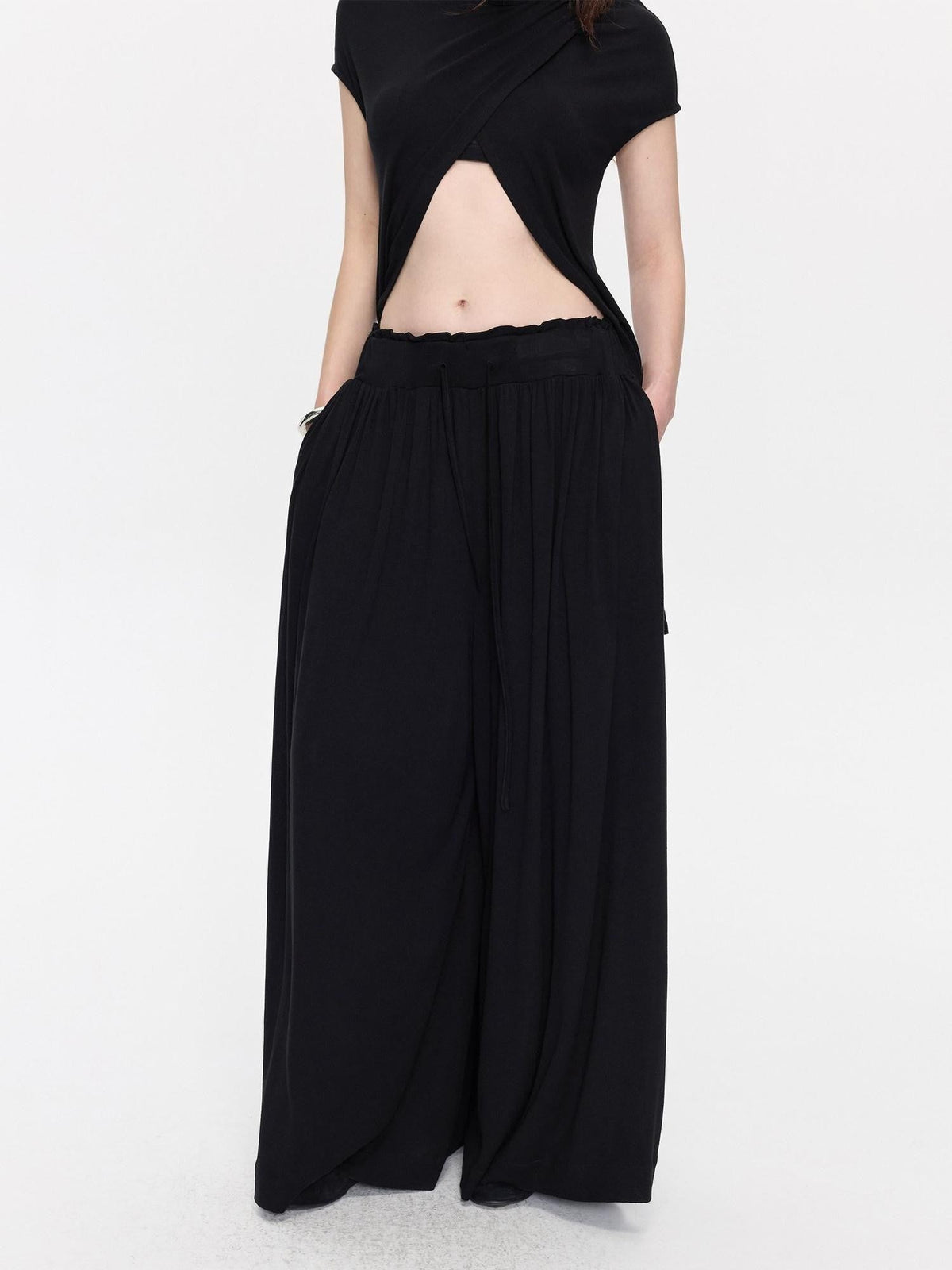 Vintage Minimalist Knitted Wide Skirt Hem Low Rise Slit Women's Lyocell Skorts