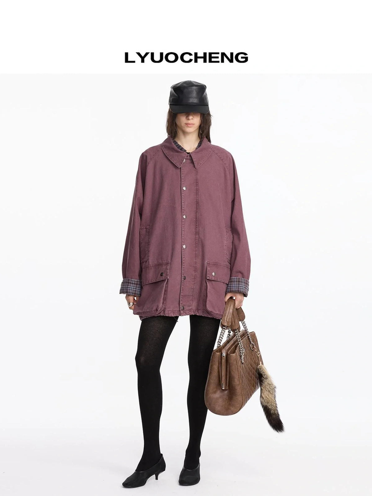 Vintage Plaid Washed Work Jacket In Purple