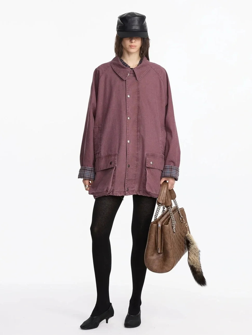 Vintage Plaid Washed Work Jacket In Purple