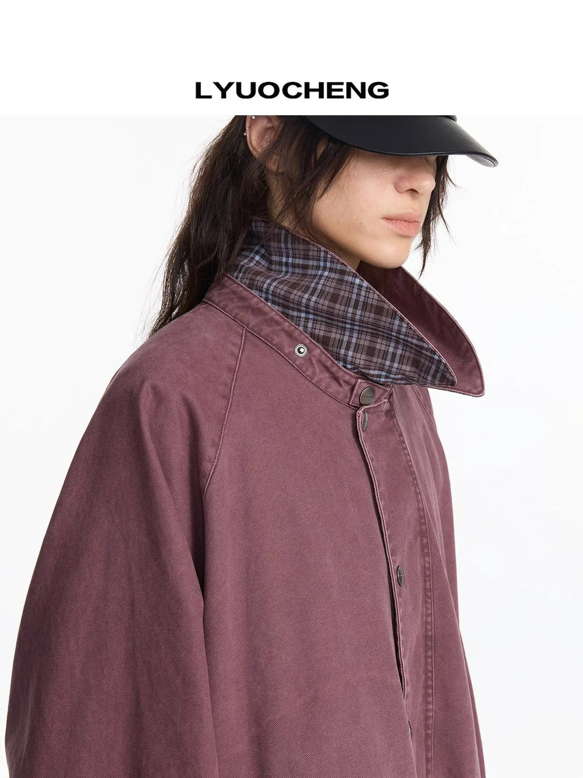 Vintage Plaid Washed Work Jacket In Purple