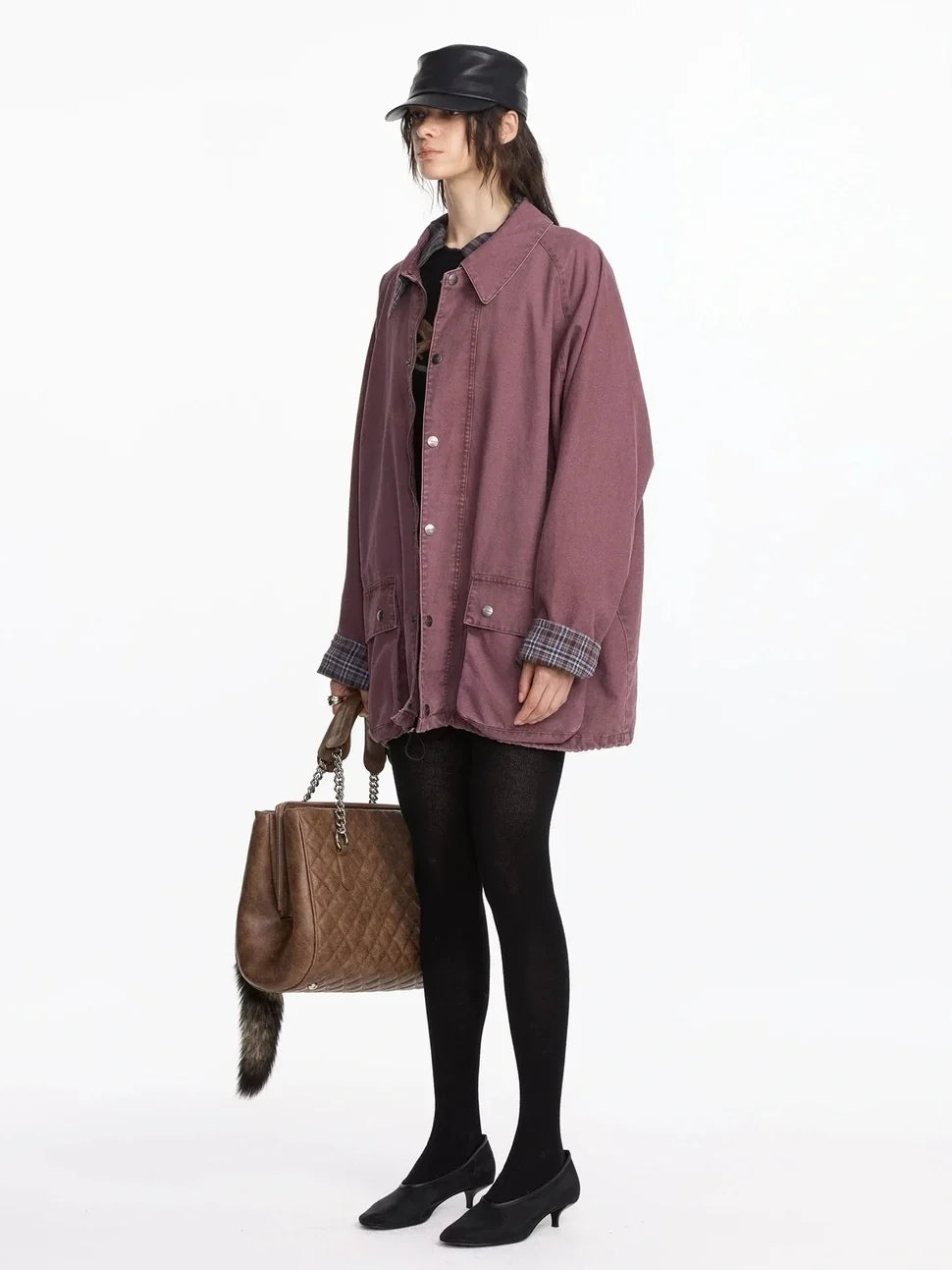 Vintage Plaid Washed Work Jacket In Purple