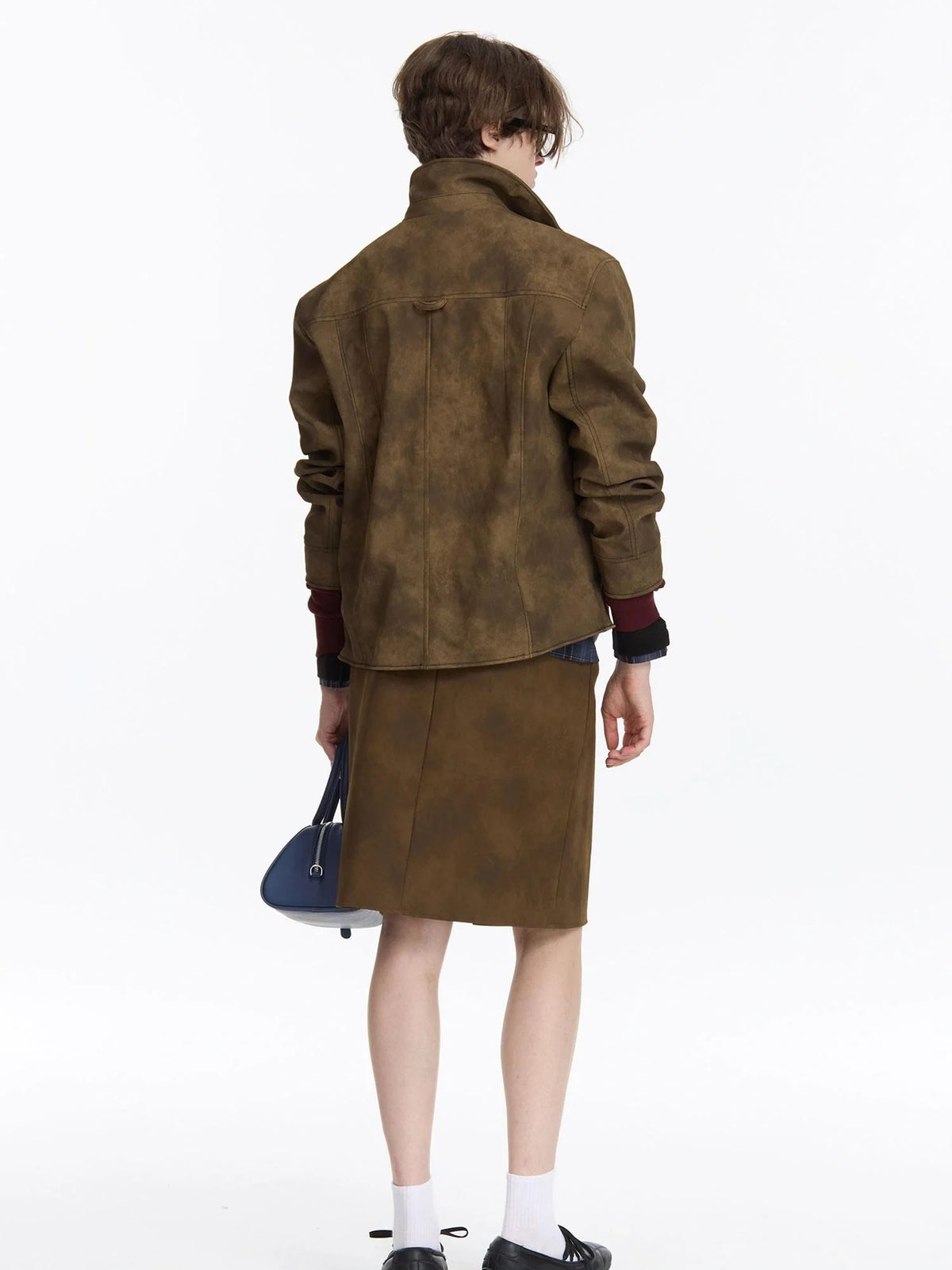 Vintage Textured Pu Leather Jacket With Aluminum Wire Detail