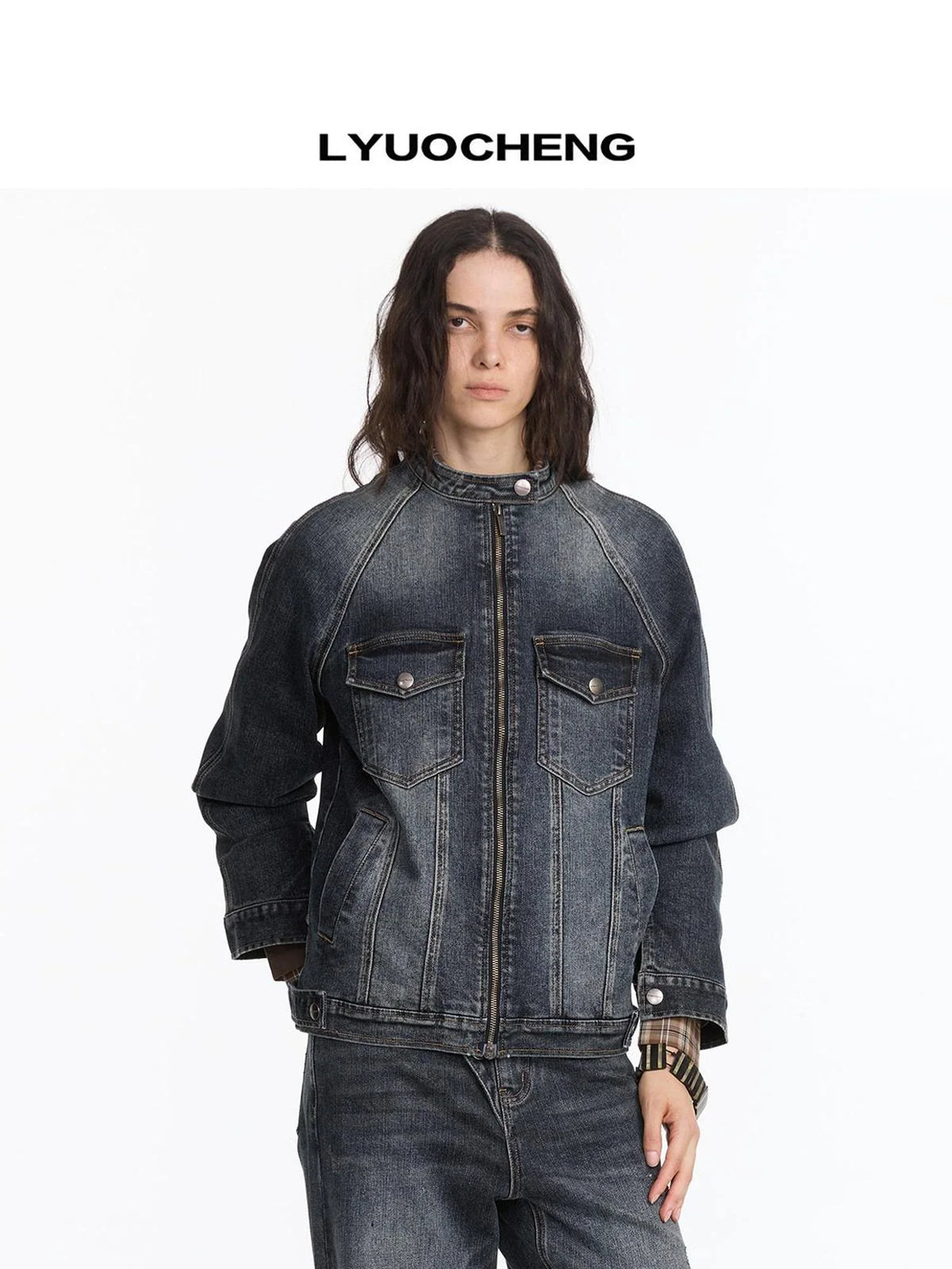 Vintage Washed Denim Jacket With Bamboo Texture