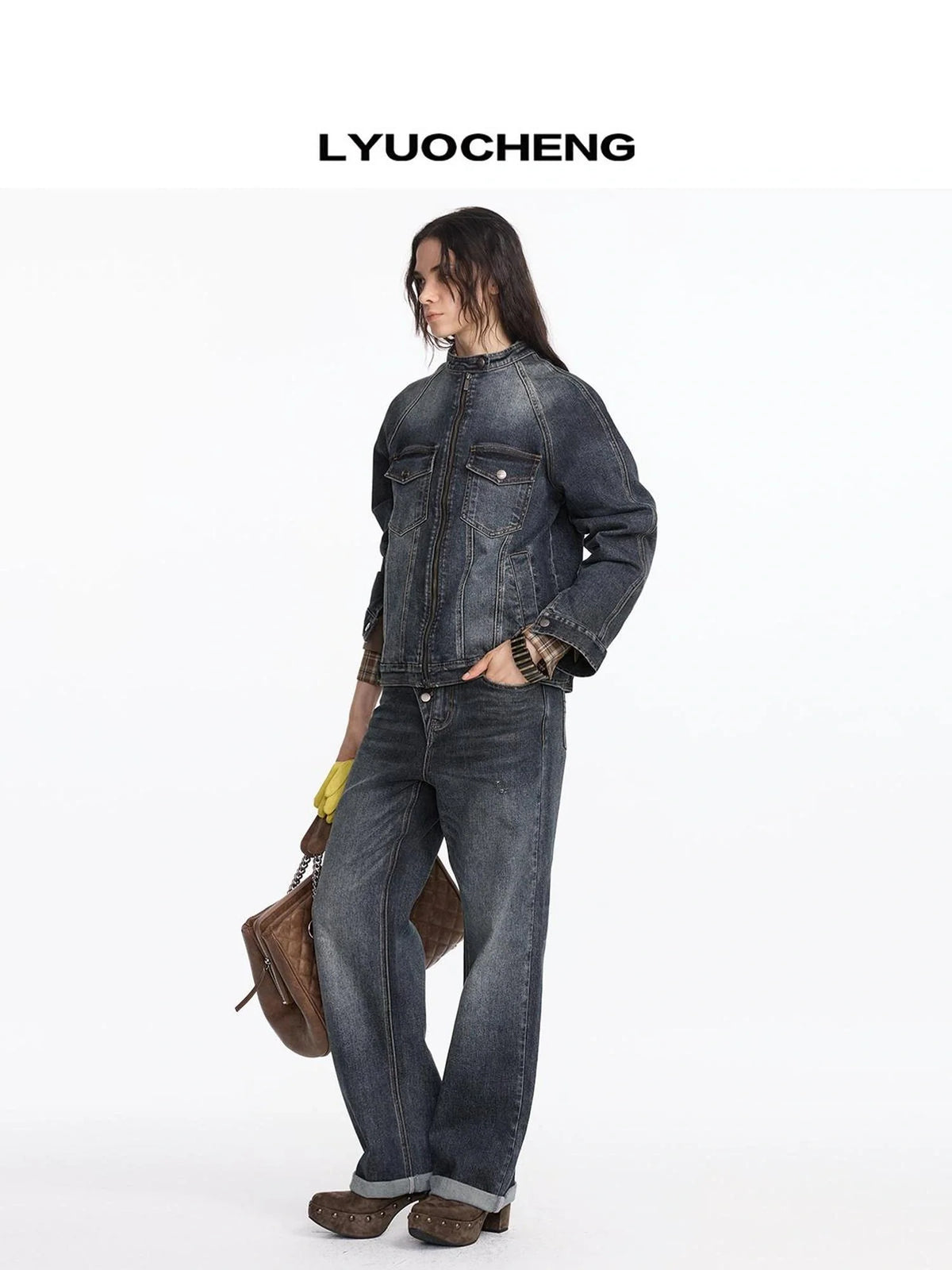 Vintage Washed Denim Jacket With Bamboo Texture