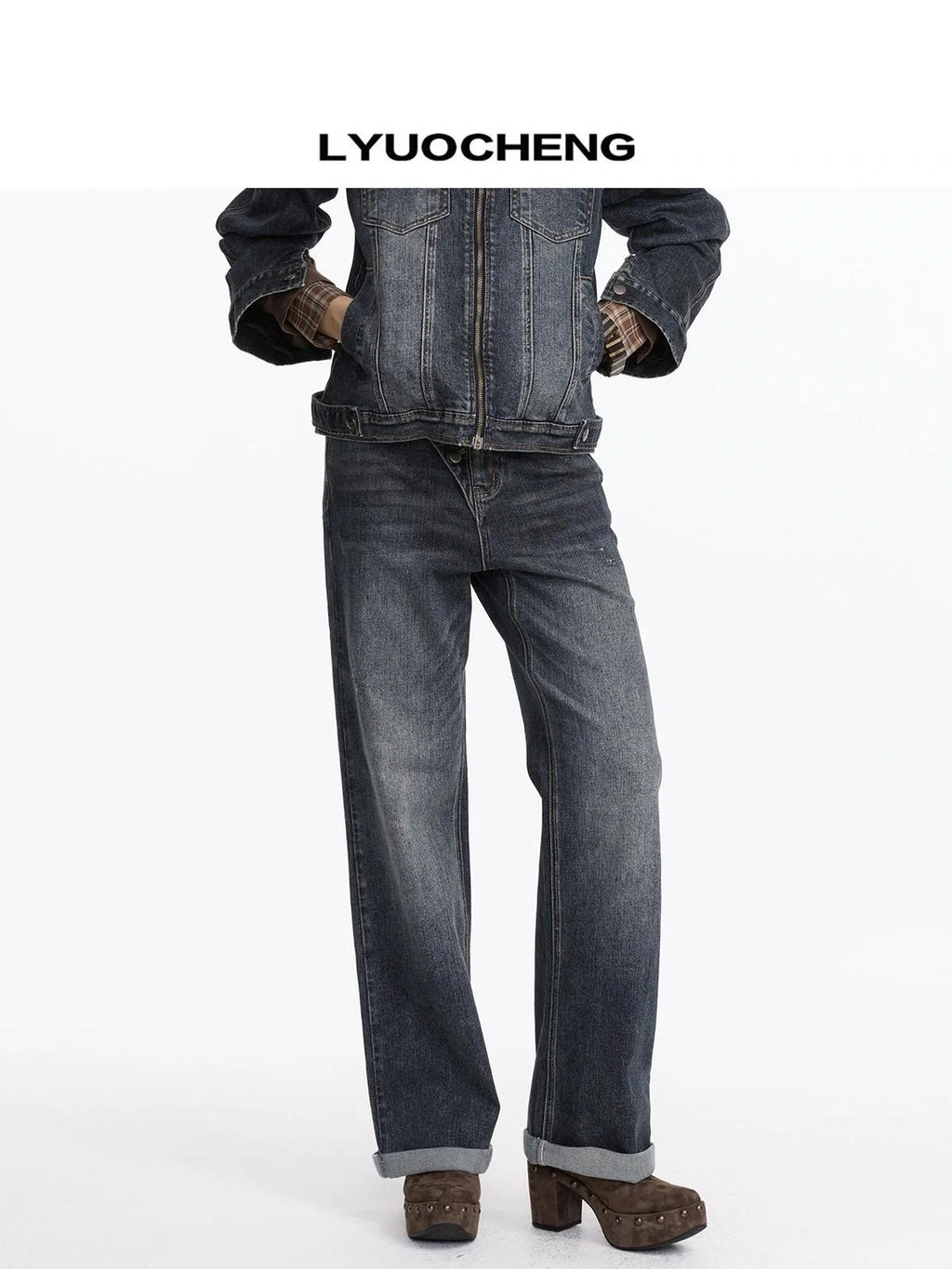 Vintage Washed Denim Jacket With Bamboo Texture