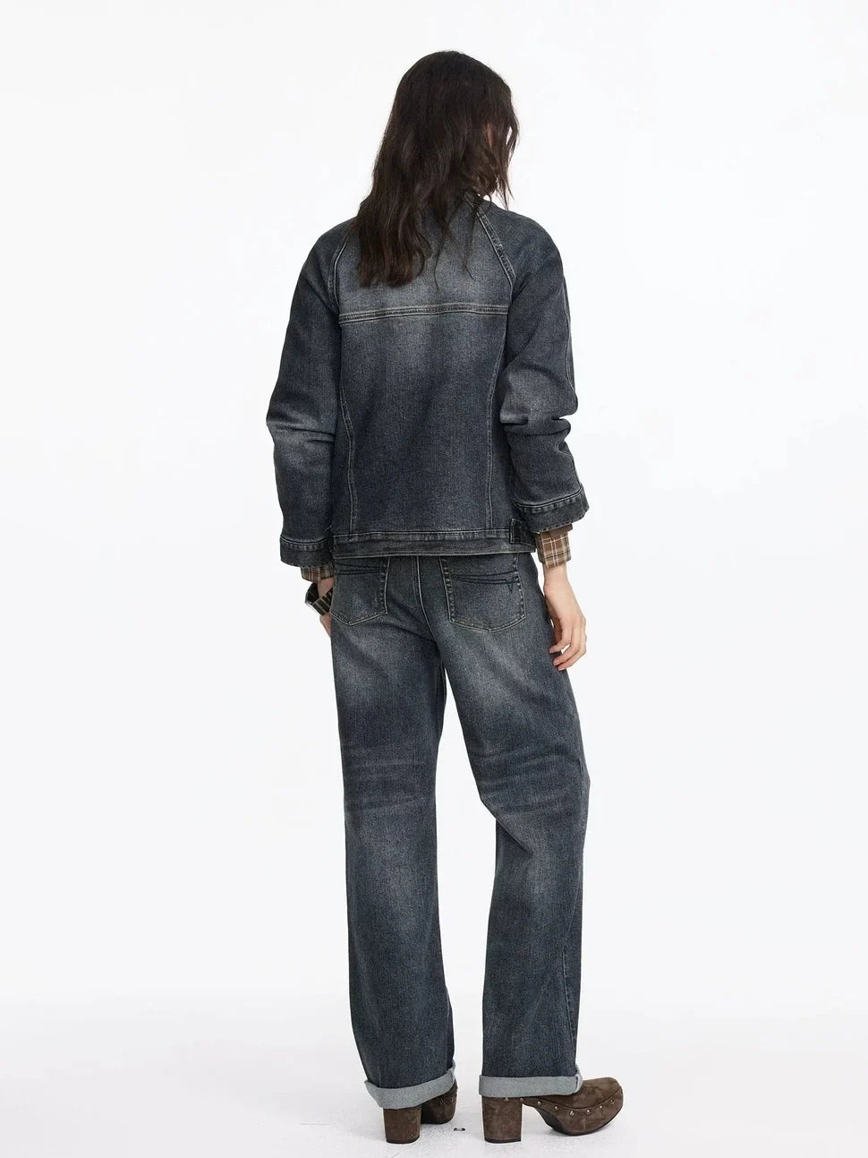 Vintage Washed Denim Jacket With Bamboo Texture