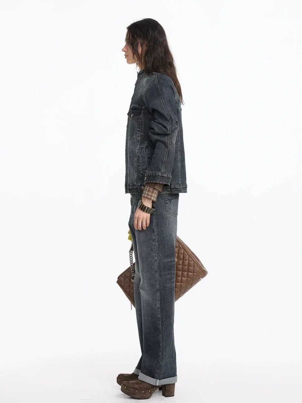 Vintage Washed Turn Up Straight Leg Jeans