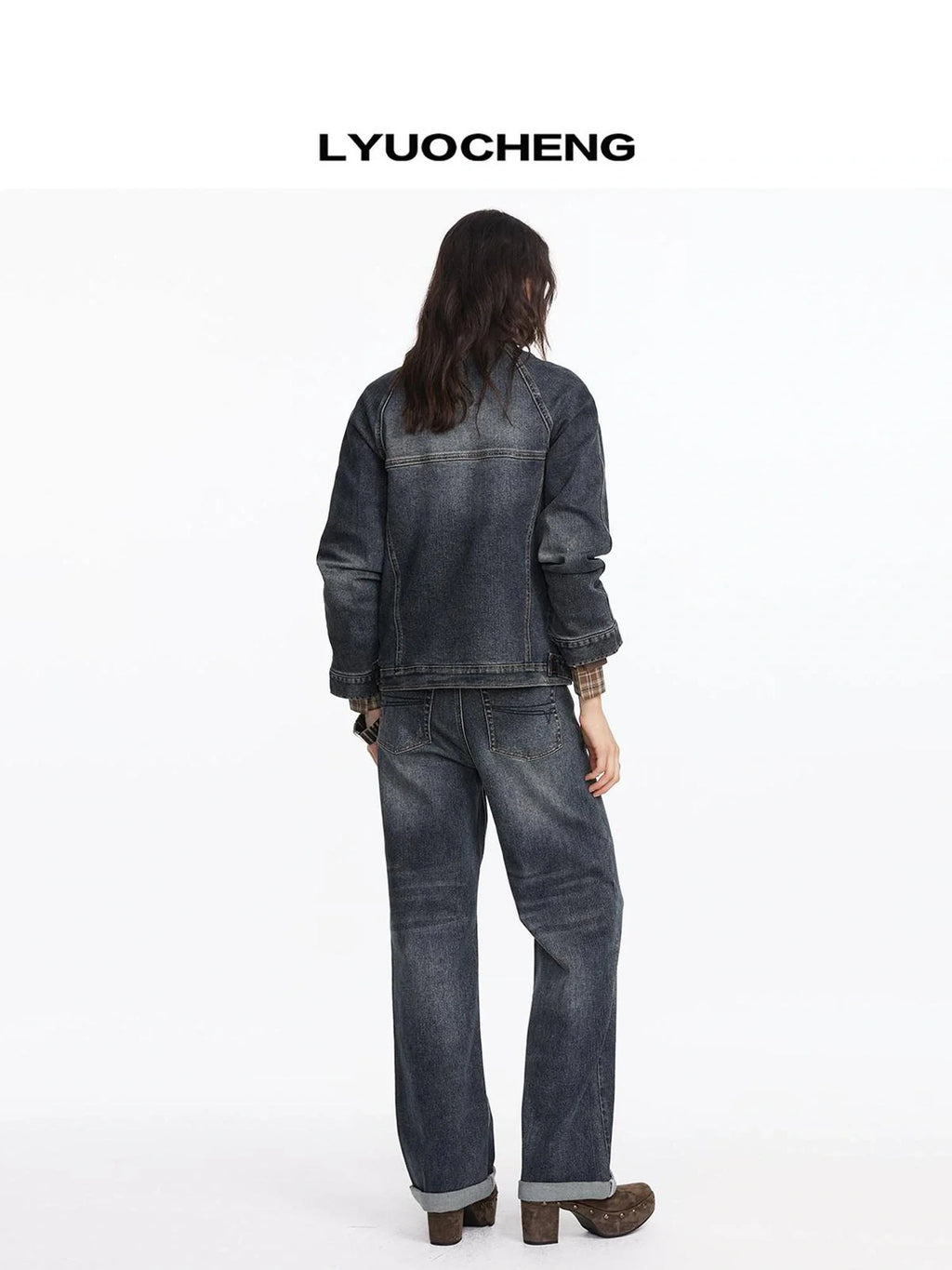 Vintage Washed Turn Up Straight Leg Jeans