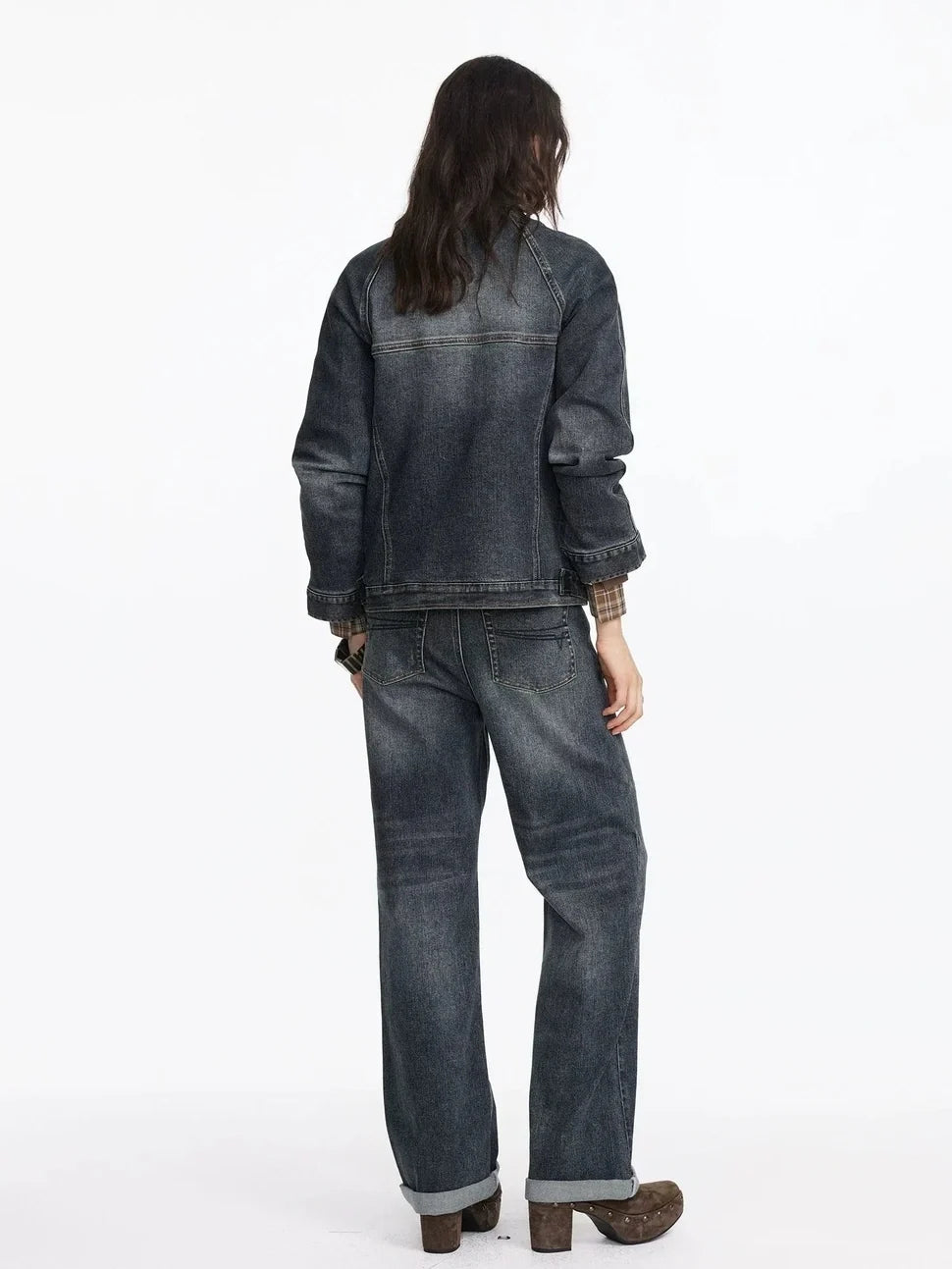 Vintage Washed Turn Up Straight Leg Jeans
