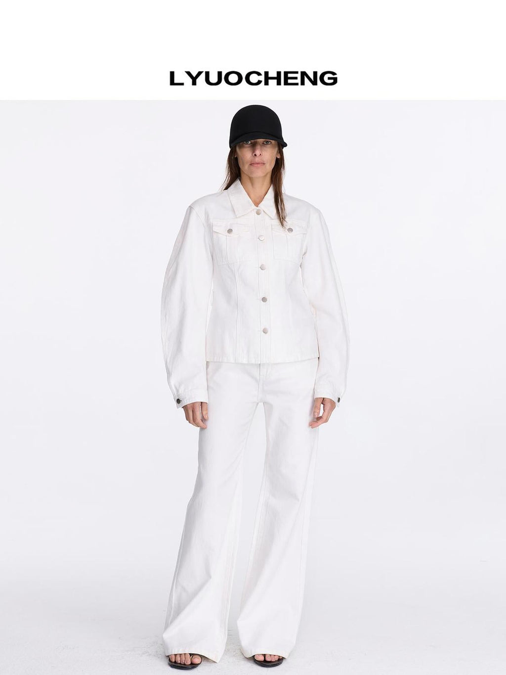 Waist Cinched Denim Jacket In White