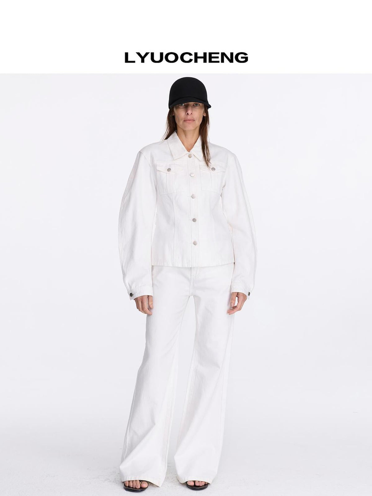 Waist Cinched Denim Jacket In White