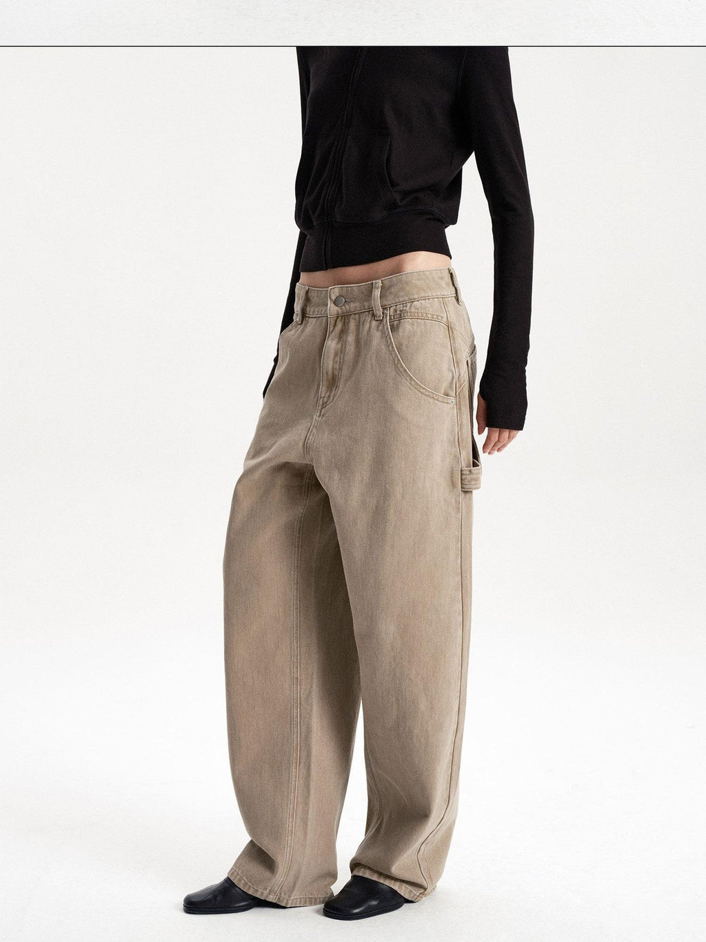 Washed Low Waist Button Cotton Women's Barrel-leg Jeans