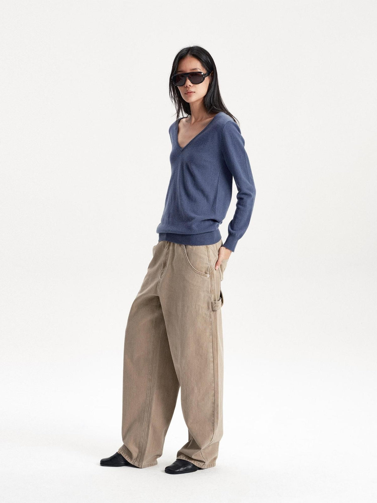Washed Low Waist Button Cotton Women's Barrel-leg Jeans
